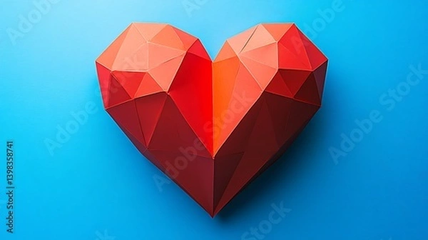 Obraz A vibrant red, geometric heart design on a bright blue background.