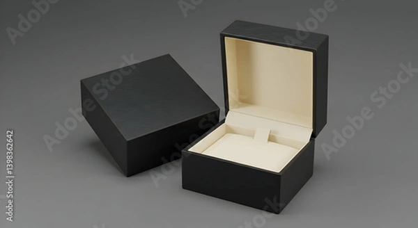 Fototapeta Black Square Jewelry Box Open On Gray Background