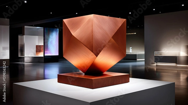 Obraz Copper Geometric Sculpture in Modern Gallery Setting