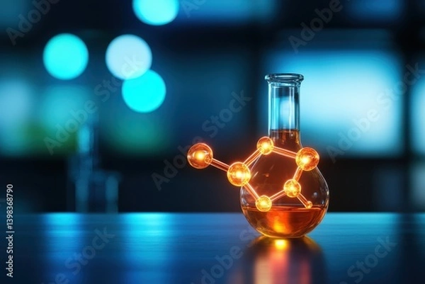 Fototapeta Vibrant laboratory flask symbolizing chemical innovation and research.