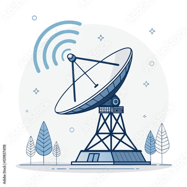 Fototapeta Satellite Dish with Signal in Vector Illustration. Internet provider icon. Telecom infographic element