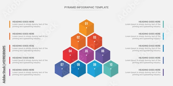 Obraz Hierarchy Triangle Pyramid Infographic Design Template with 10 Steps