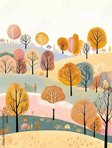 Fototapeta Cute digital illustration of hills and trees