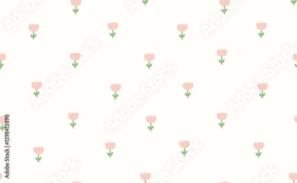 Obraz Pink tulip flower seamless vector pattern