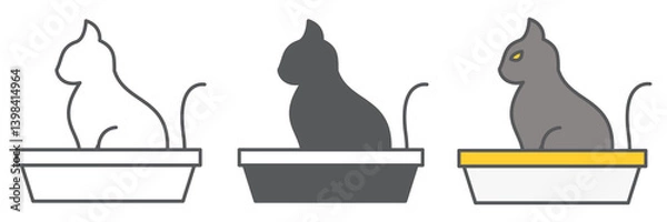 Fototapeta Cat in pet tray icon collection, pet shop and sandbox, cat tray vector icon set, vector graphics, editable stroke outline sign, eps 10