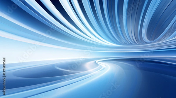 Fototapeta Professional live broadcast background with white base and glowing blue swirl, ideal for tech presentations.

