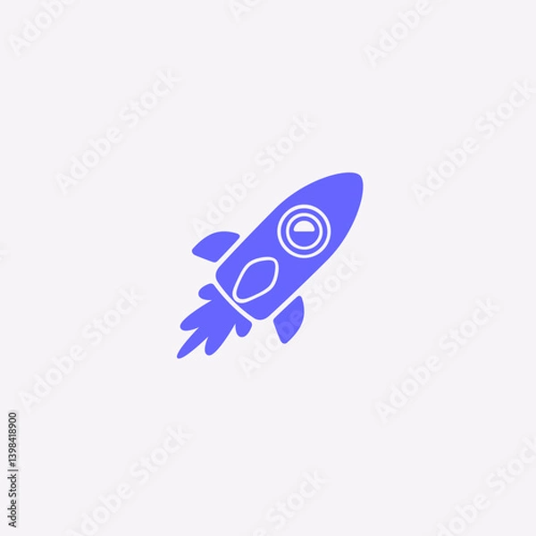 Fototapeta Flying rocket icon isolated. Rocket ship with fire launch in the sky. Vector illustration. Children's spaceship toy. Bright colors. Cartoon flat style design. Simple icon. Business, start up concept.