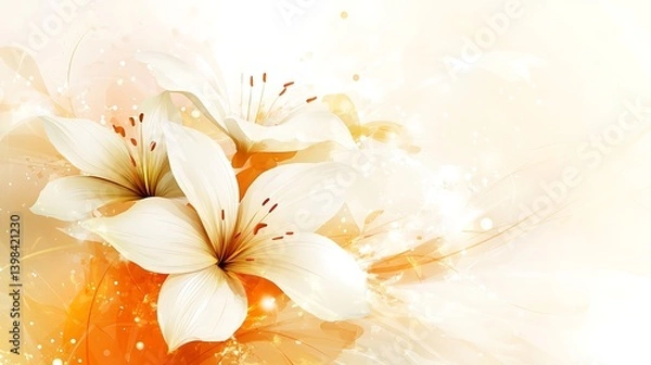 Obraz Abstract floral artwork featuring three white lilies in bloom