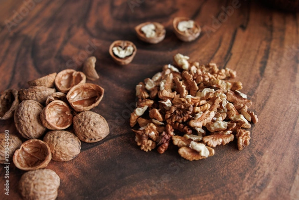 Fototapeta nuts in a bowl and a cup of coffee. top view.