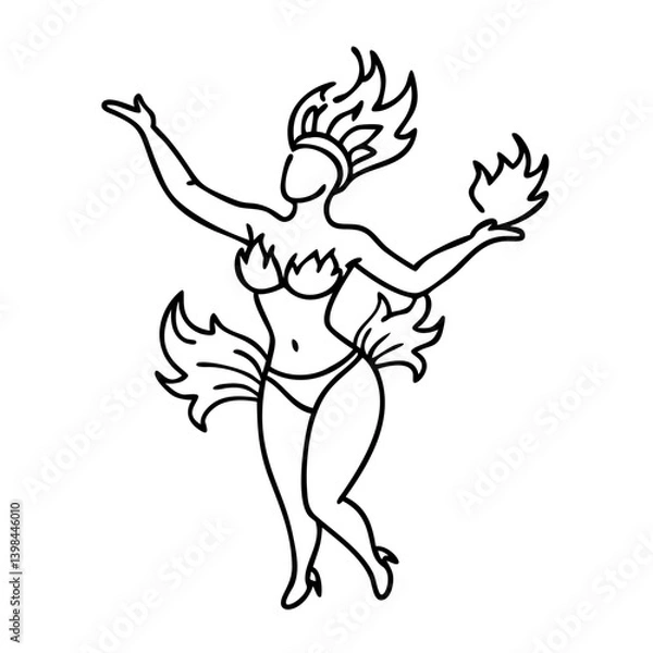 Fototapeta Dynamic Fire Dancer Outline Art for Tattoo and Coloring Book Design