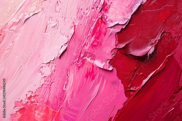 Fototapeta Abstract oil painting featuring a textured blend of pink and red hues