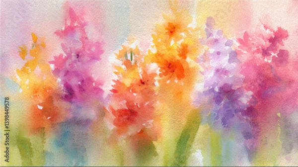 Obraz vibrant watercolor illustration of colorful flowers soft hues, evoking sense of joy