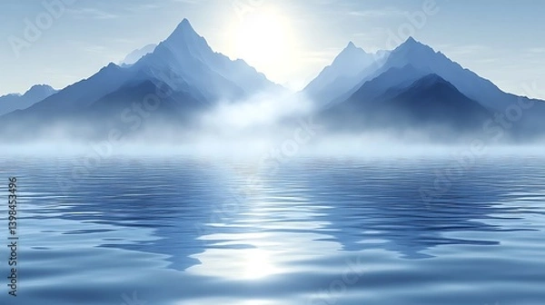 Fototapeta Majestic mountains and a tranquil lake beneath a cloudy sky