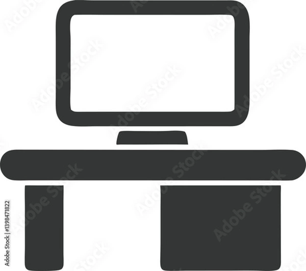 Fototapeta Simple Desk Setup Isolated Icon, White Computer Screen and Office Furniture,
