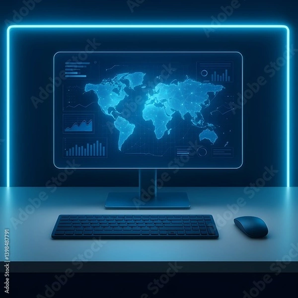 Fototapeta "Modern Workspace with Laptop, Desk, and Mouse"

