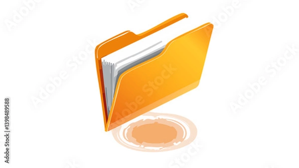 Fototapeta File Folder Icon – 3D Floating Vector with Orange and White Isometric Style and Black Outline