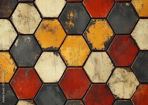 Obraz A professional vector design of tessellating hexagons in warm terracotta and sand colors, creating a harmonious pattern with crisp edges and subtle texture for a tactile feel.