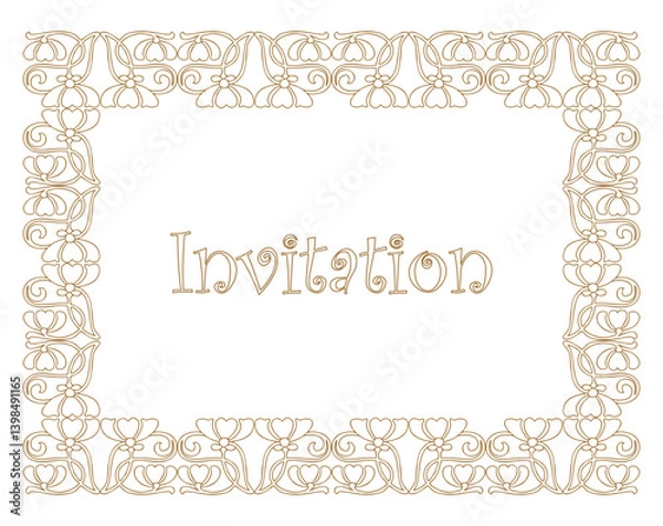 Obraz Decorative ornate golden frame in vintage style, outline floral border, greeting card, lettering invitation, vector illustration