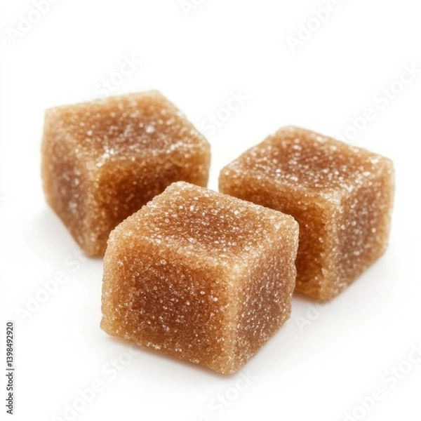 Fototapeta Three brown sugar cubes on clean white surface