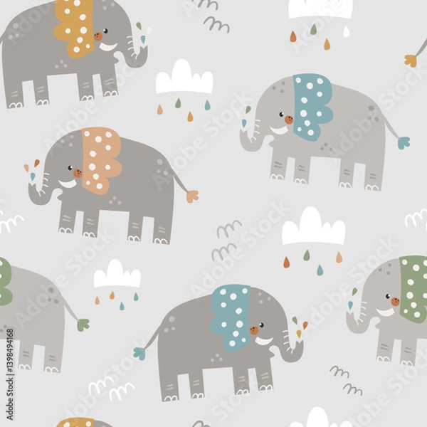 Fototapeta Vector seamless pattern with cute elephants.