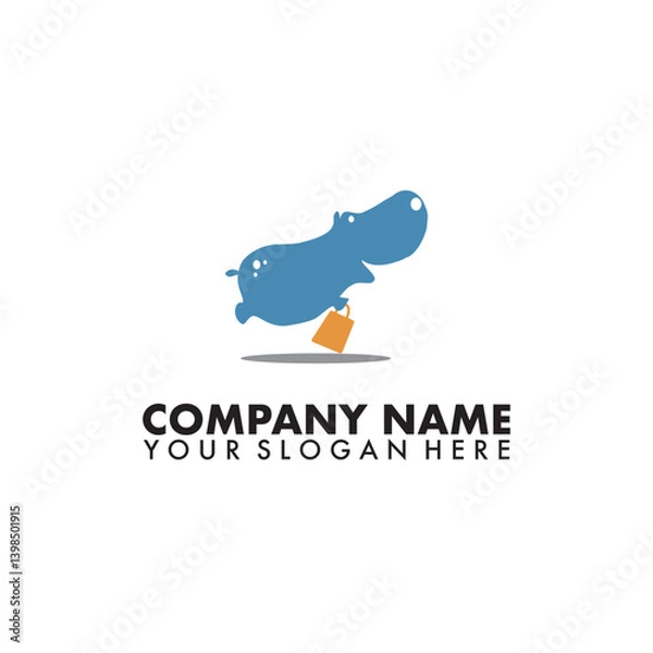 Obraz Hippo vector logo floating happily carrying shopping bags easy to edit