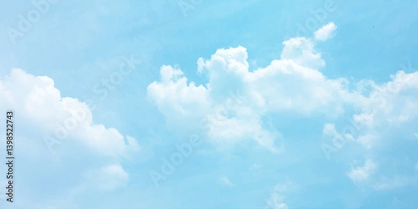 Obraz sunny sky blue light watercolor background. Aquarelle painting brush effect card paper textured canvas cloudy smoke space for text, entertaining card, template. aquamarine color graphics illustration