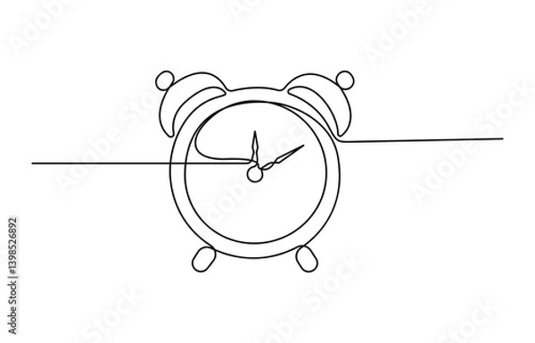 Fototapeta Continuous one line drawing of clock. clock linear icon,  single line art draw of vintage alarm clock. Editable vector.