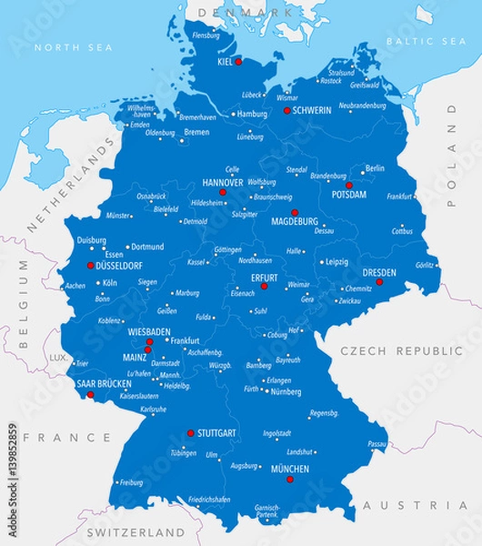 Obraz Map of Germany with cities and provinces