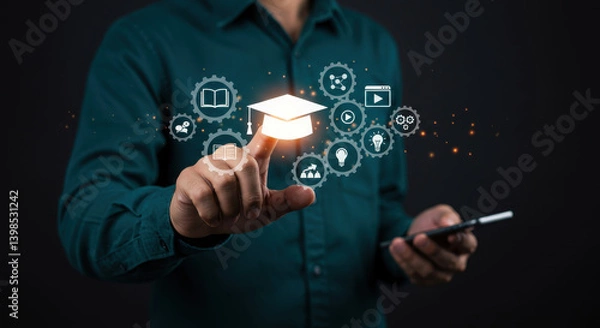 Fototapeta  Online Education: Tap into Knowledge! Digital Learning, Graduation & Skills Development. Unlock Your Potential with E-Learning!