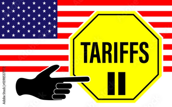 Obraz Usa tariffs concept with stop sign and hand gesture indicating pause