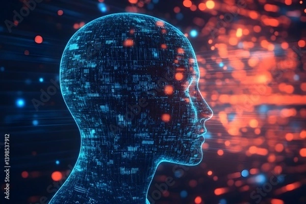 Fototapeta 3D rendering of a human head from digital data