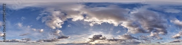Obraz blue sky hdri 360 panorama with clouds before sunset with zenith for use in 3d graphics as sky dome or edit drone shot as sky replacement