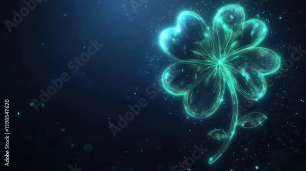 Obraz Glowing teal clover graphic design.