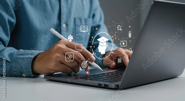 Obraz Online Education Revolution: AI Learning, E-learning, & Digital Skills Development for a Smart Future.