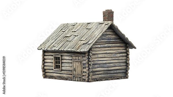 Fototapeta a small model of an old house made of wood on a transparent background, PNG image, PNG file, Generative art.