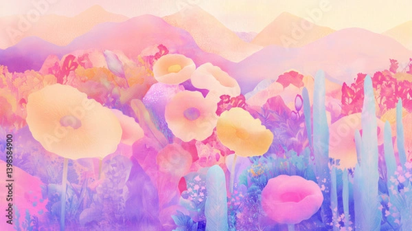 Fototapeta 夢幻の花園 — パステルカラーに包まれた幻想風景