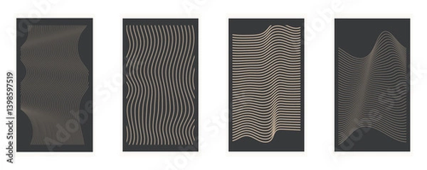 Fototapeta Dark abstract backgrounds, Minimalist cover template with green perspective line wave in motion, minimalist compositions gradient effects, covers and web banners