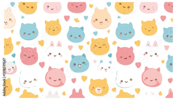 Fototapeta Kawaii Seamless Pattern with Cute Icons and Pastel Colors 1