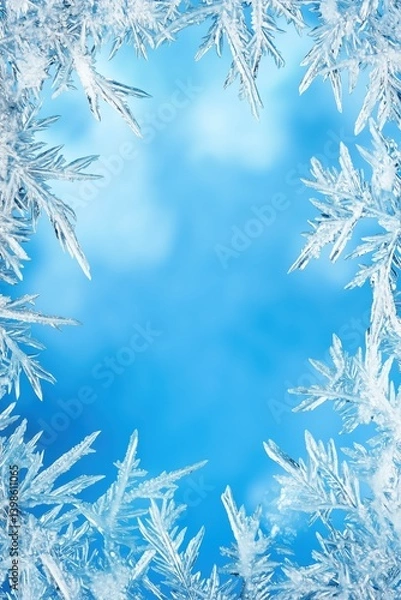 Fototapeta Crystalline ice template with delicate frozen edge and open space