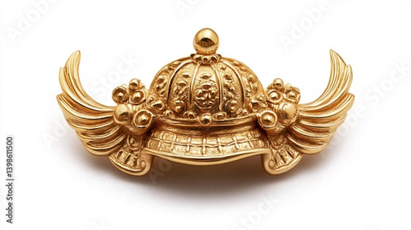 Fototapeta 小型の金色兜ブローチ、細部まで美しく仕上げられた装飾品 generative ai