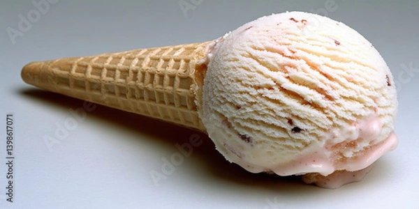 Obraz Delicious ice cream cone with strawberry flavor, a sweet summer treat melting on a white background, showcasing creamy texture.