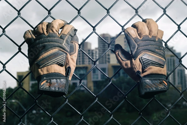 Obraz Climbing up a chain link fence.