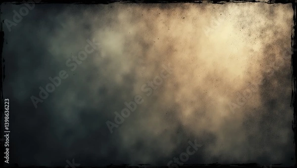 Fototapeta An abstract background with a smoky gradient transitioning from dark green-gray to warm beige,  texture is gritty and weathered, with a distressed, aged appearance