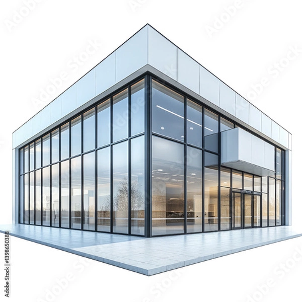 Fototapeta A modern glass storefront showcasing a bright and inviting interior, promising a dynamic and innovative business experience with clean lines and a minimalist design.