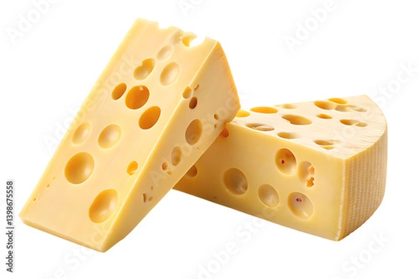 Fototapeta Two emmental cheese pieces isolated on transparent background