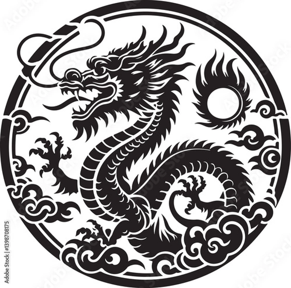 Obraz dragon with round shape silhouette victor design isolated on the white background.