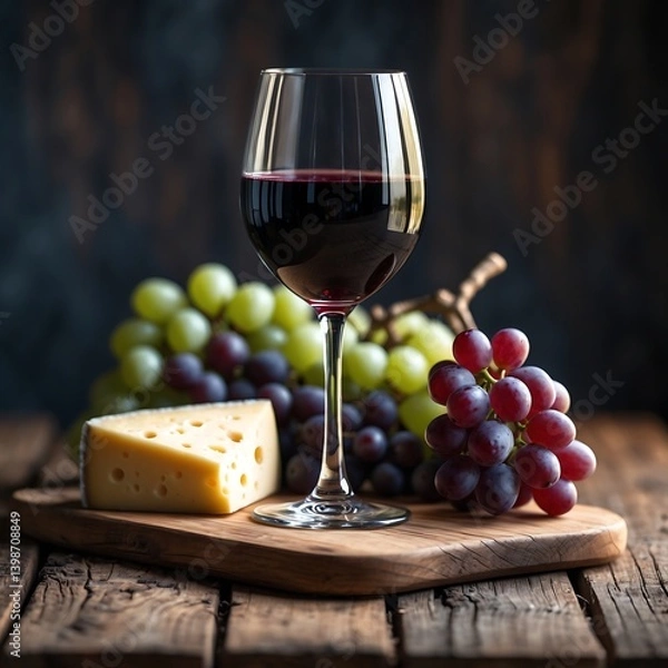 Fototapeta Red Wine, Cheese, and Grapes A Delightful Culinary Combination