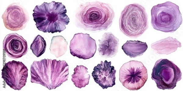Fototapeta Abstract purple watercolor patterns in circular and organic shapes
