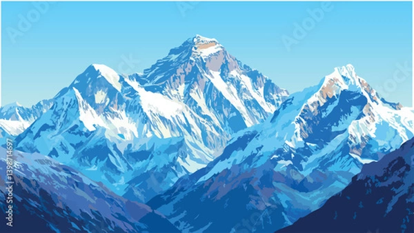 Fototapeta Himalayan Mountain Range at Dawn tranquil morning over the mountains as a vector illustration.eps