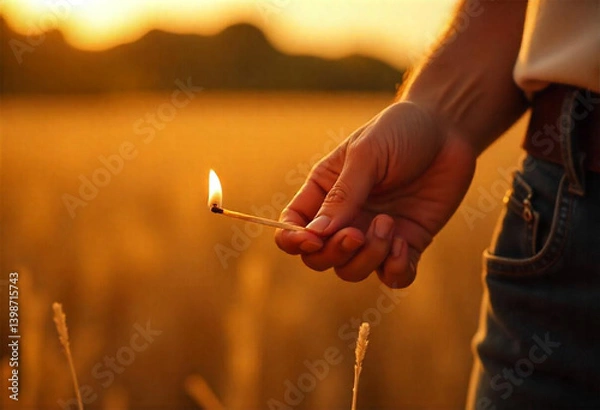 Obraz hand holding match on fire